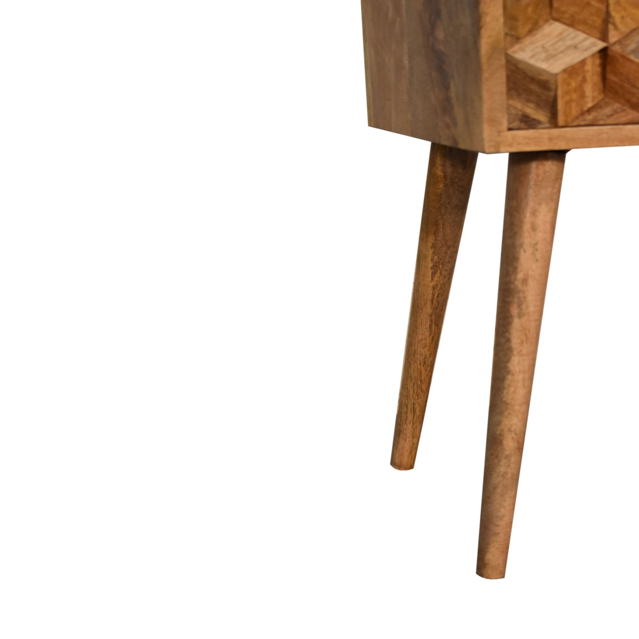 Mini Geo Cube Hand Carved Solid Wood Narrow Bedside Table | malletandplane.com