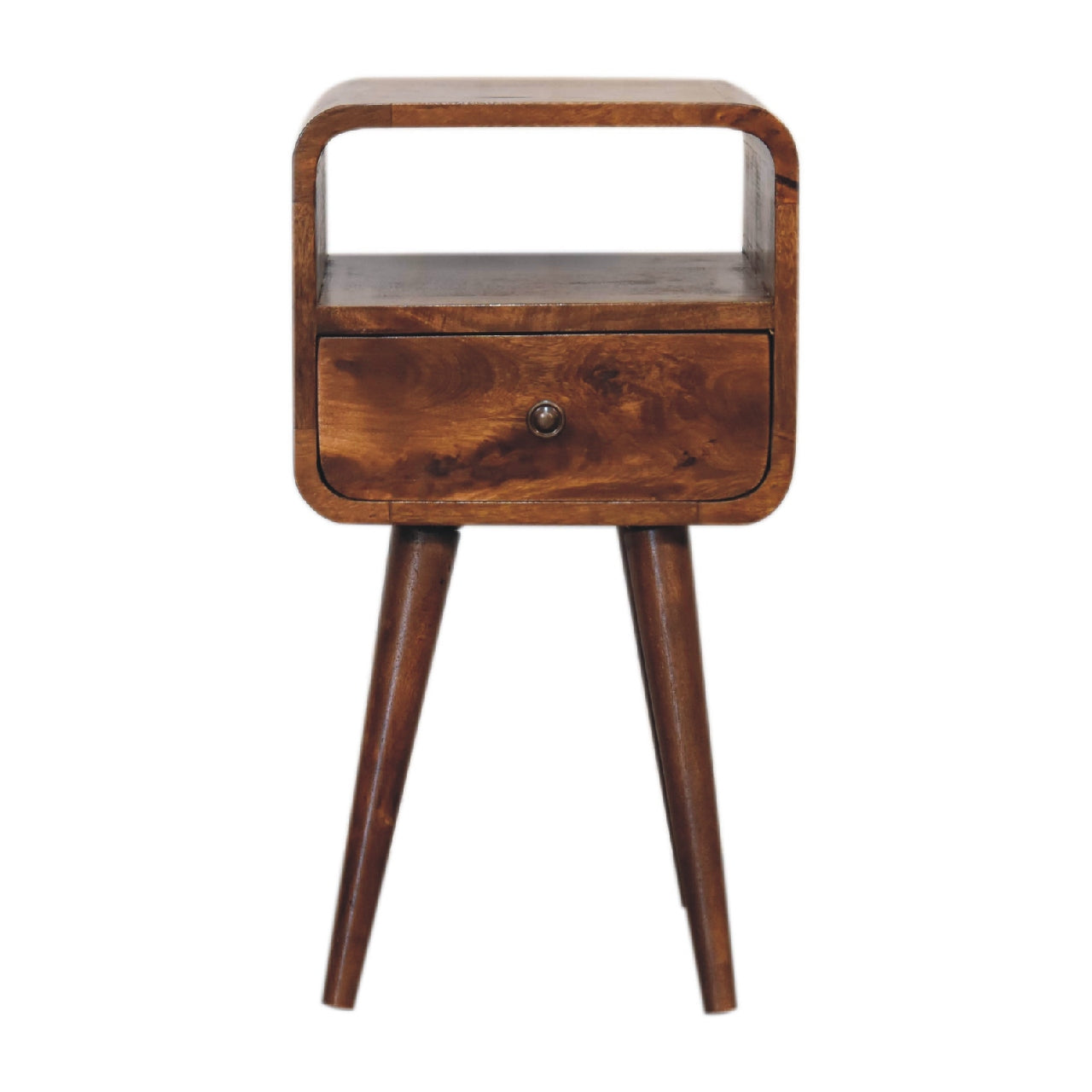 Mini Century Open Slot Compact Solid Wood Bedside Table in Deep Chestnut Finish | MalletandPlane.com