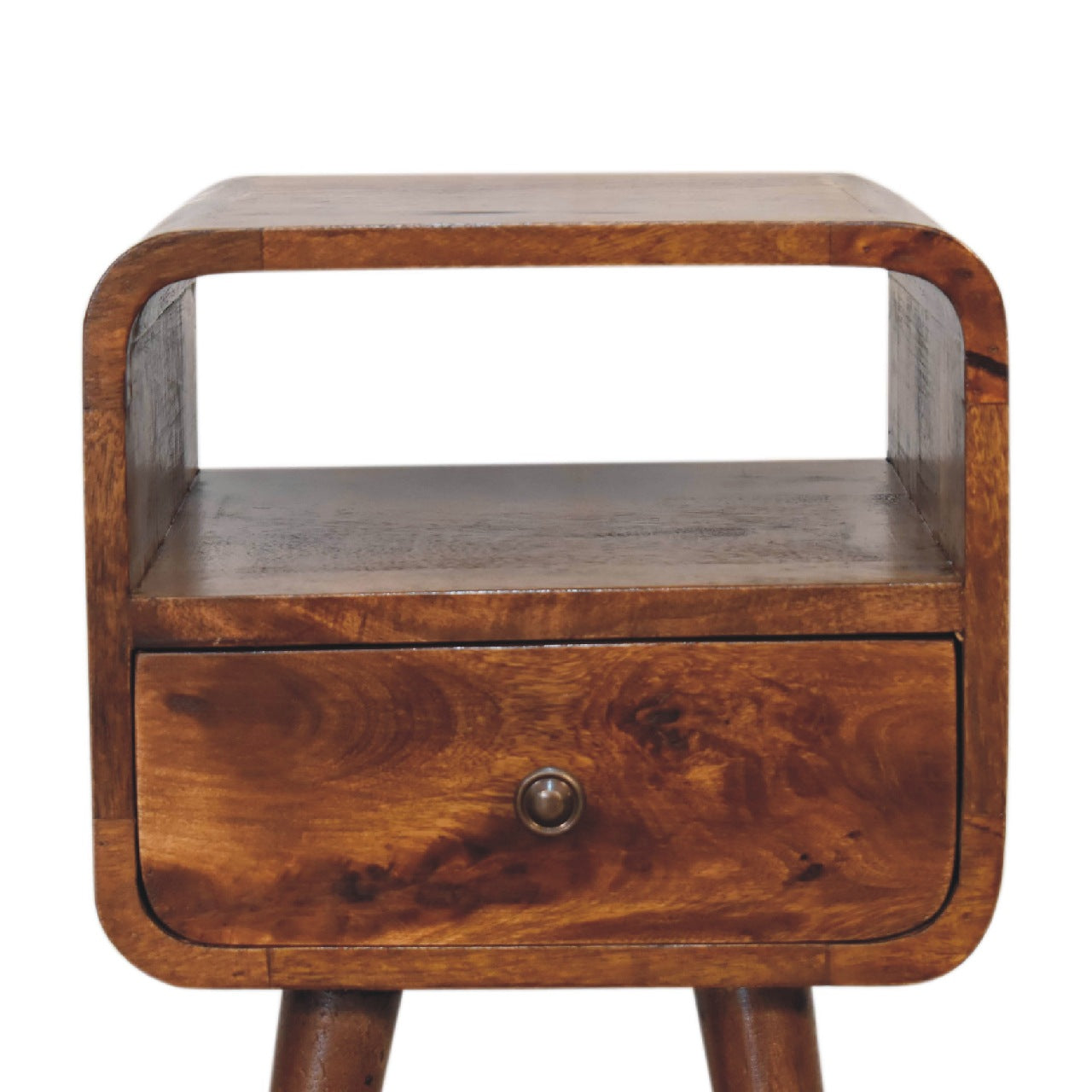 Mini Century Open Slot Compact Solid Wood Bedside Table in Deep Chestnut Finish | MalletandPlane.com