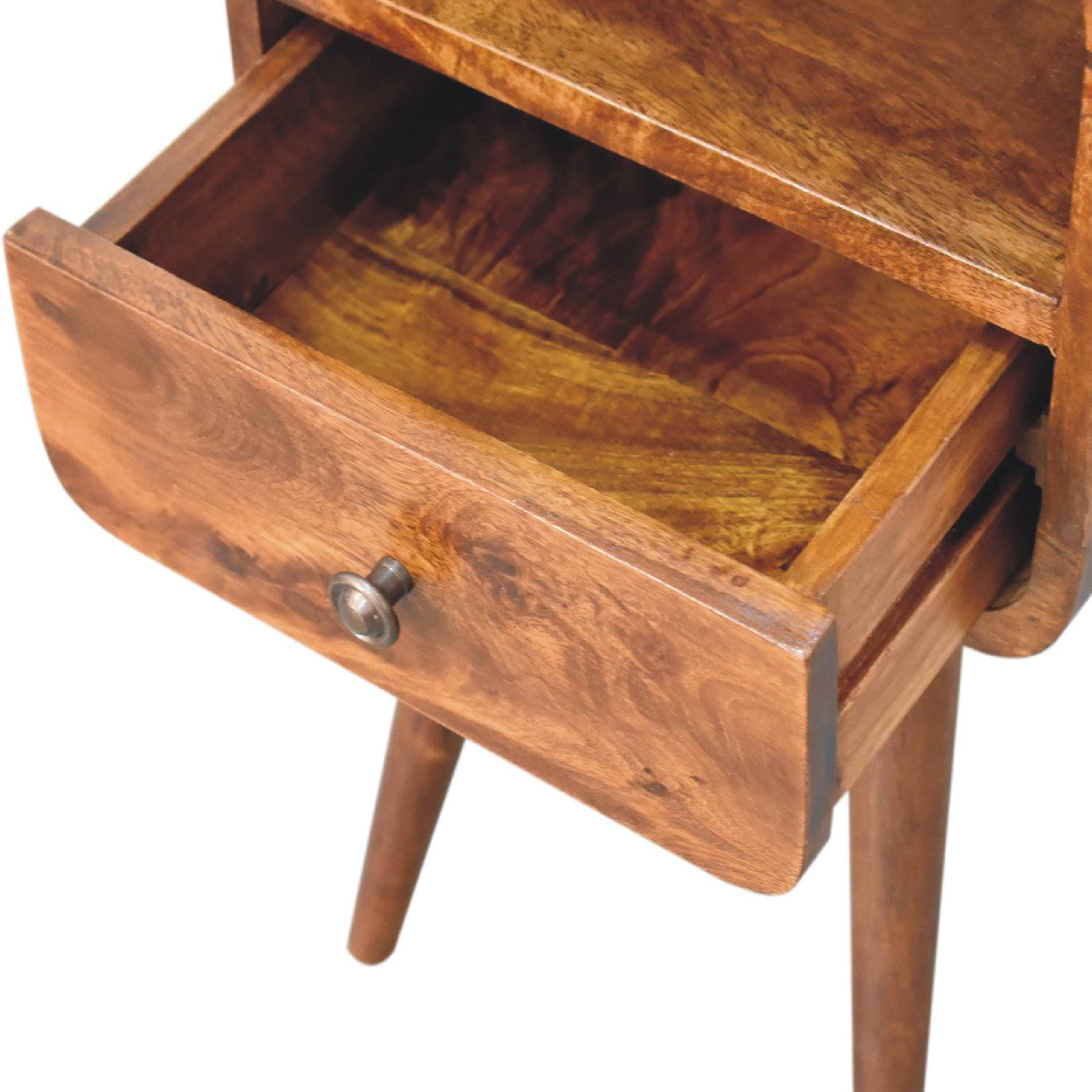 Mini Century Open Slot Compact Solid Wood Bedside Table in Deep Chestnut Finish | MalletandPlane.com