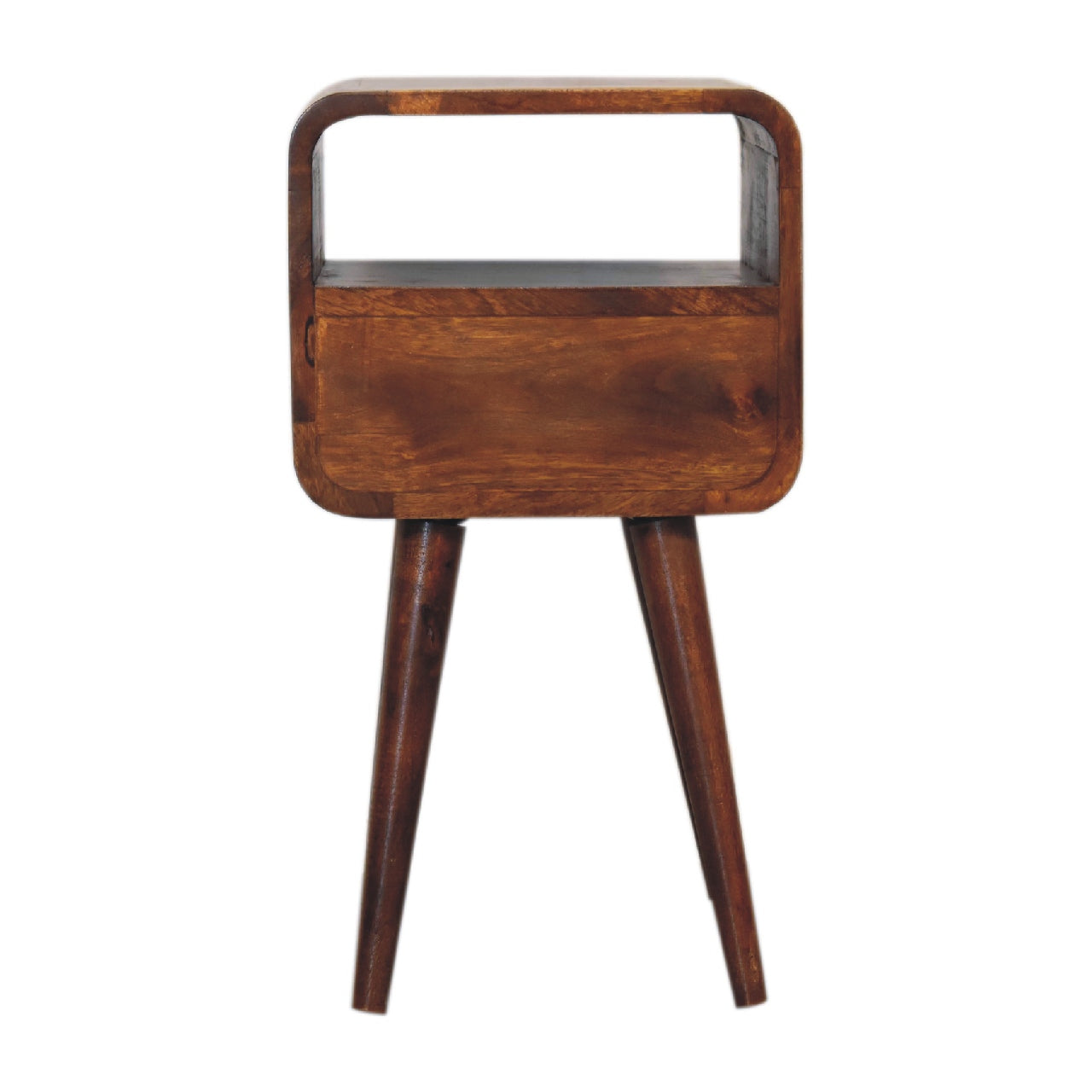 Mini Century Open Slot Compact Solid Wood Bedside Table in Deep Chestnut Finish | MalletandPlane.com