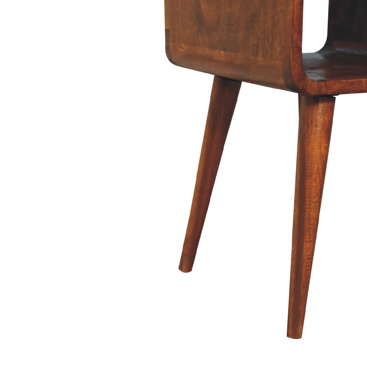 Mini Century Lower Open Slot Solid Wood Compact Bedside Table in Chestnut Finish | MalletandPlane.com