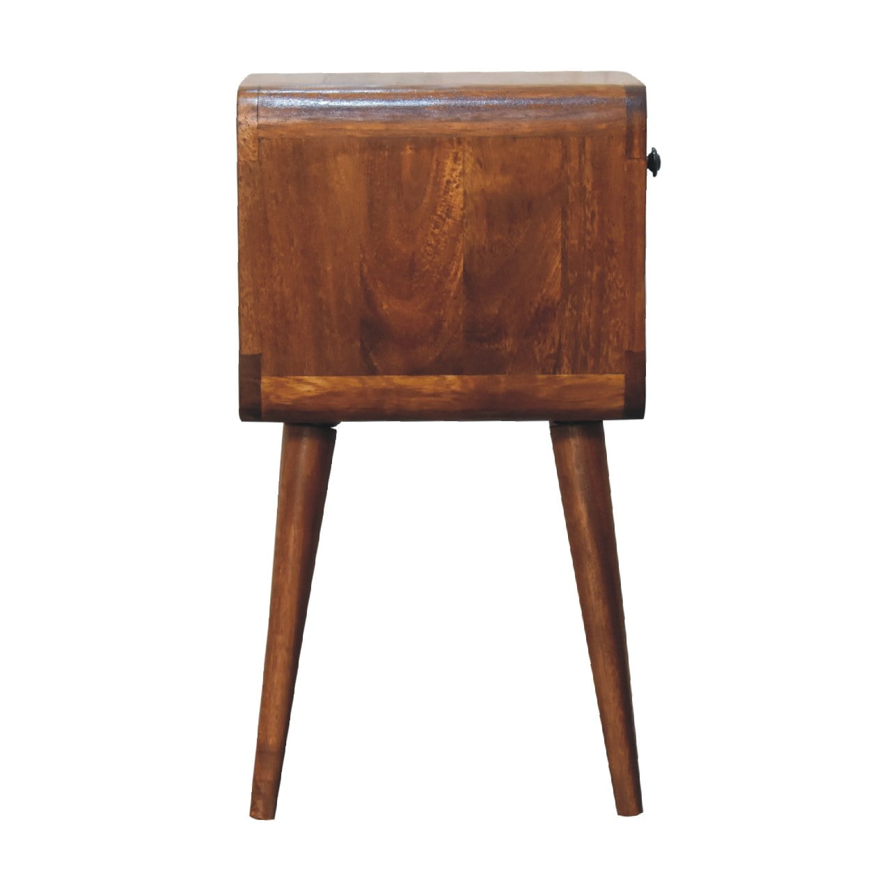 Mini Century Lower Open Slot Solid Wood Compact Bedside Table in Chestnut Finish | MalletandPlane.com
