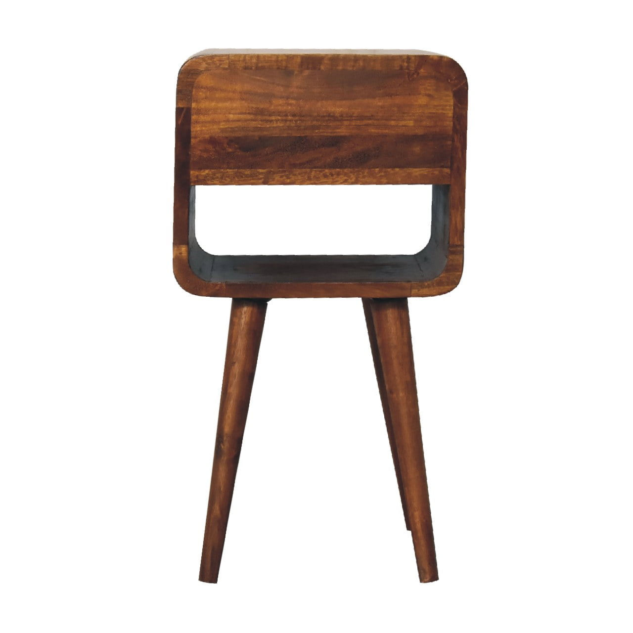 Mini Century Lower Open Slot Solid Wood Compact Bedside Table in Chestnut Finish | MalletandPlane.com
