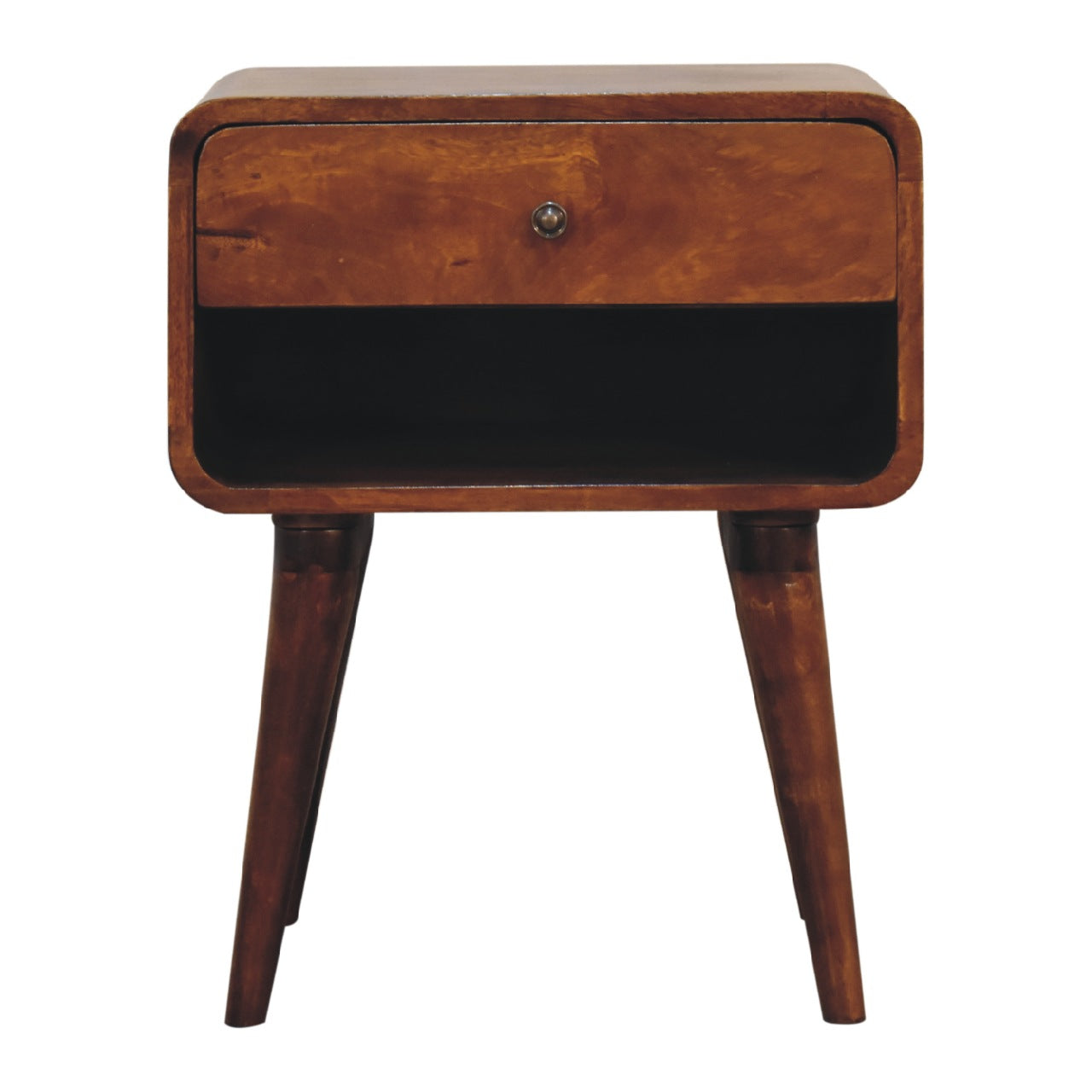 Centurion Open Slot Solid Wood Mid Century Modern Bedside Table in Deep Chestnut | MalletandPlane.com