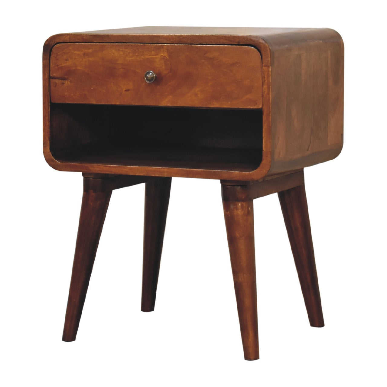 Centurion Open Slot Solid Wood Mid Century Modern Bedside Table in Deep Chestnut | MalletandPlane.com