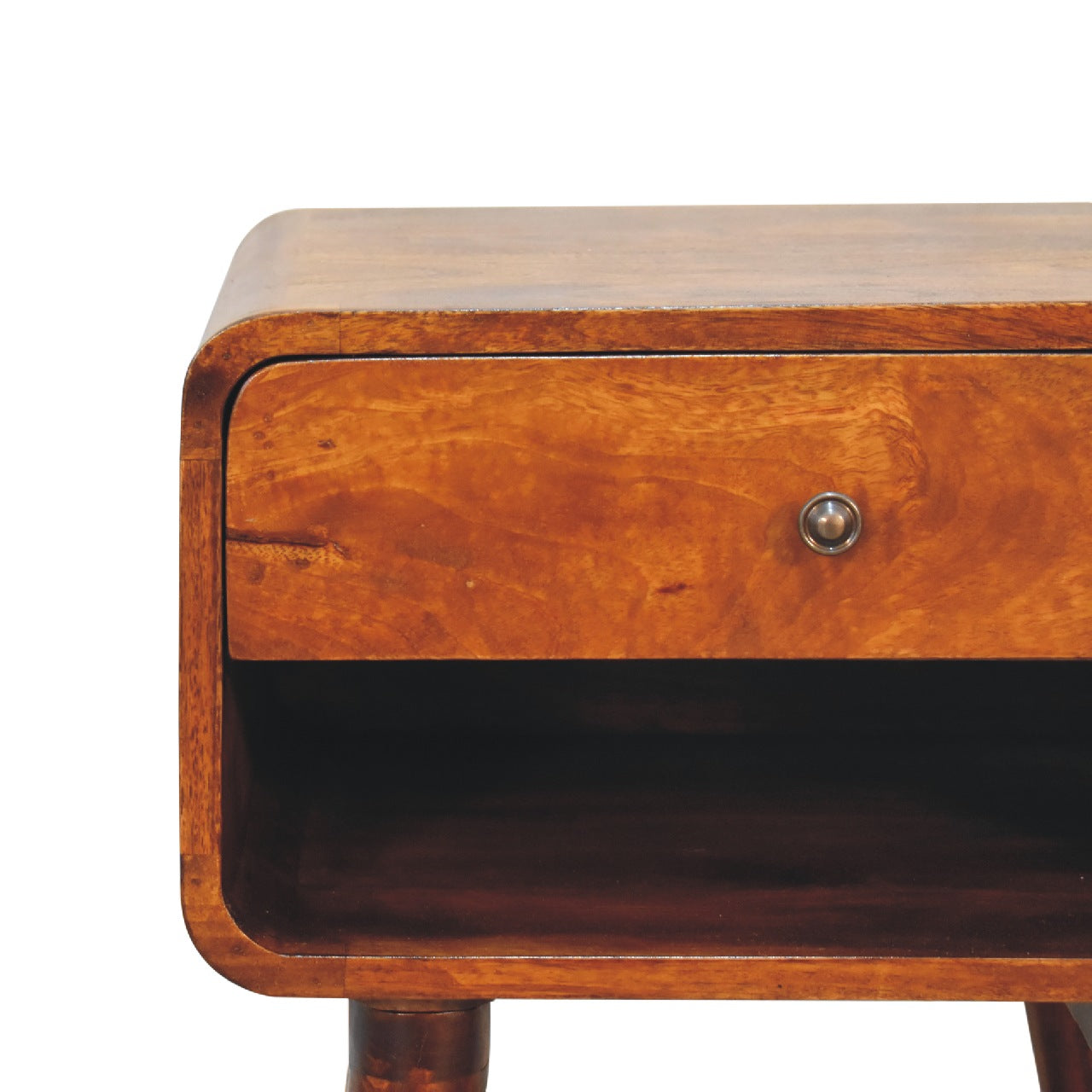 Centurion Open Slot Solid Wood Mid Century Modern Bedside Table in Deep Chestnut | MalletandPlane.com