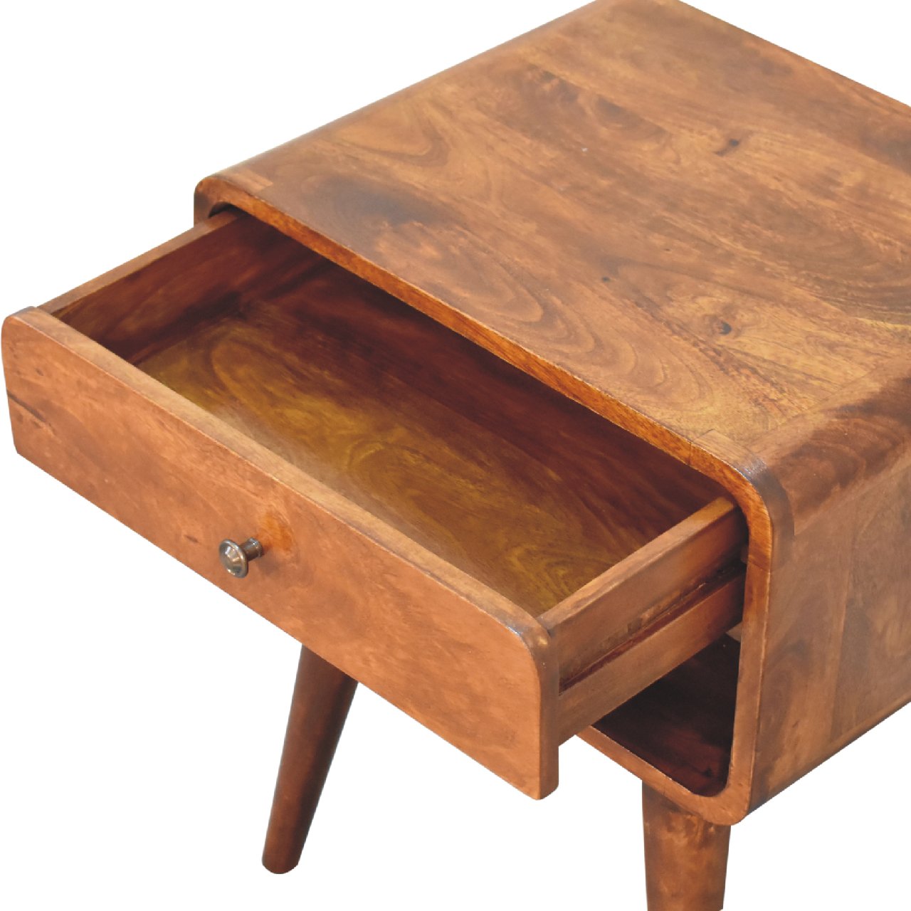 Centurion Open Slot Solid Wood Mid Century Modern Bedside Table in Deep Chestnut | MalletandPlane.com