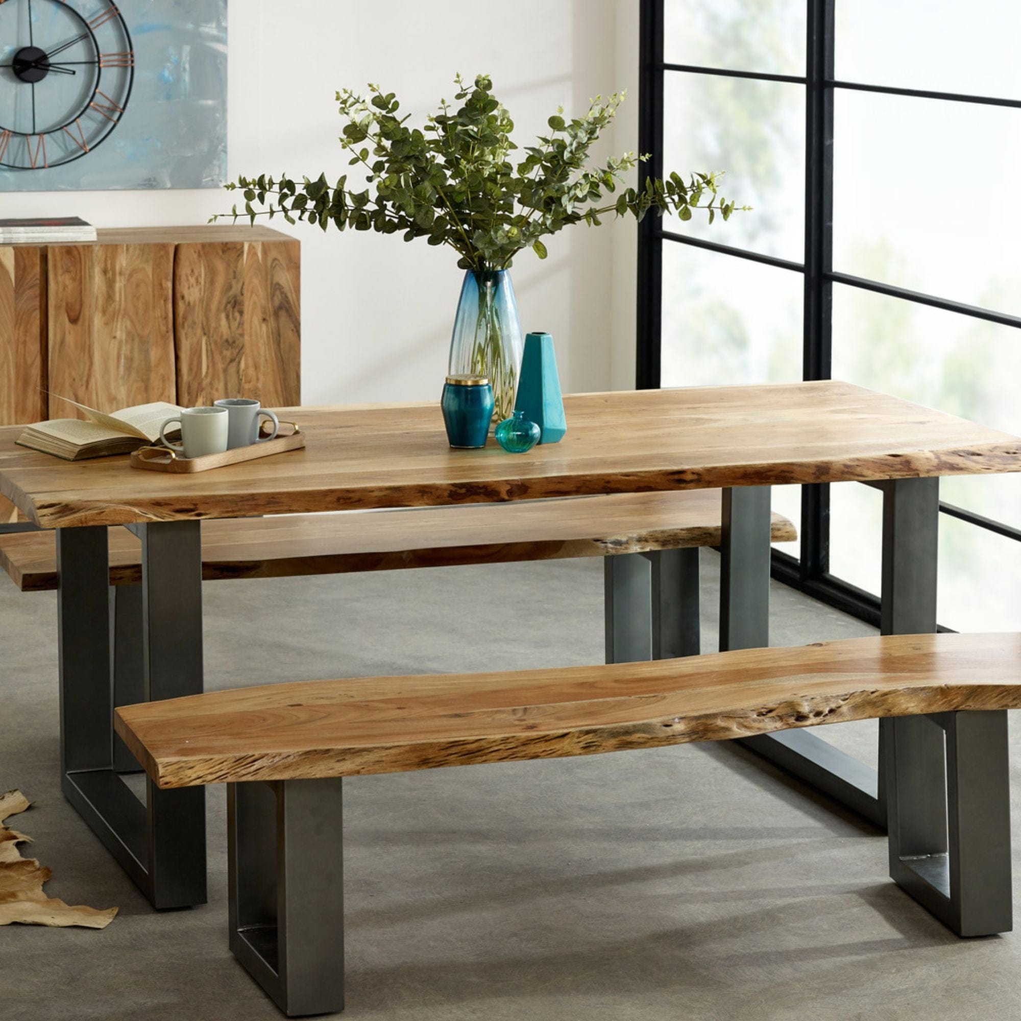 Rustic wood and on sale metal dining table