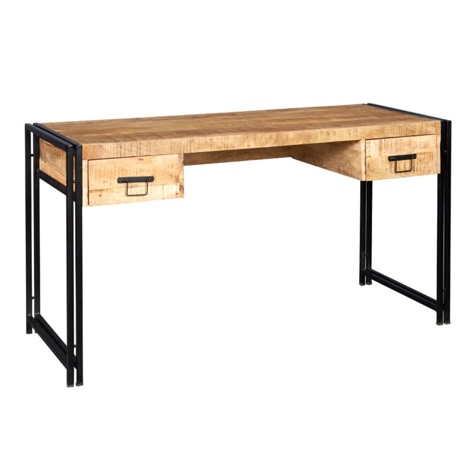 LOFT Industrial Home Study Desk in raw solid mango wood and reclaimed metal - MalletandPlane.com