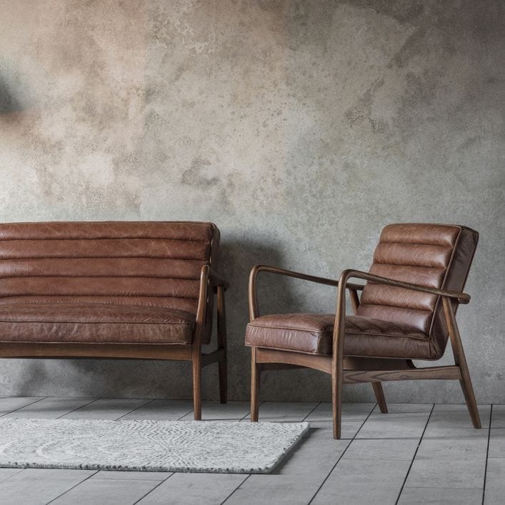 MARCUS 2 seat mid century sofa in vintage brown leather | malletandplane.com