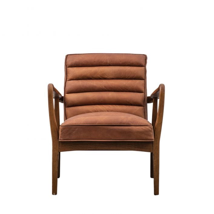 Marcus vintage brown leather armchair with stitching detail and solid wood frame | MalletandPlane.com