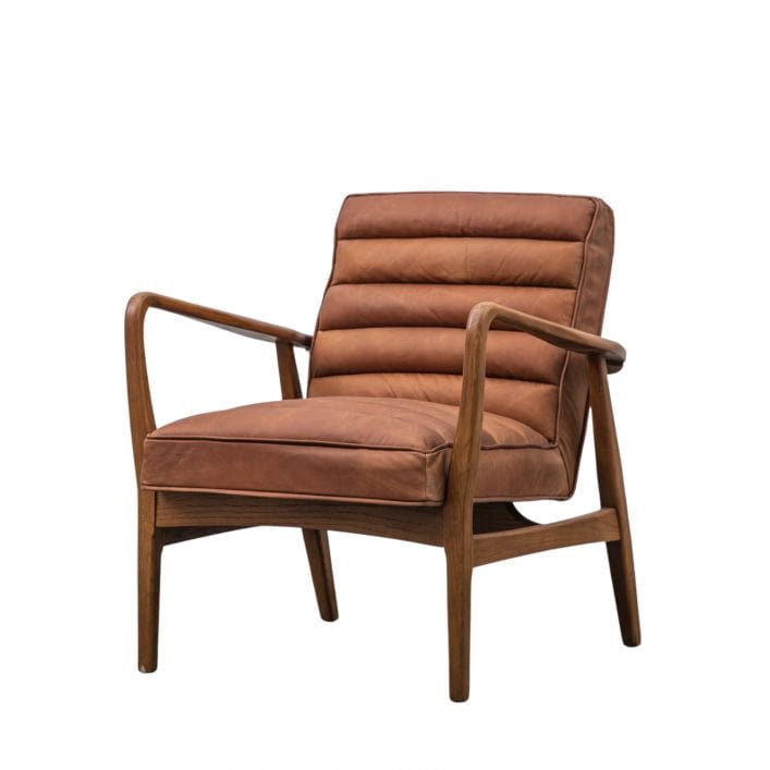 Marcus vintage brown leather armchair with stitching detail and solid wood frame | MalletandPlane.com