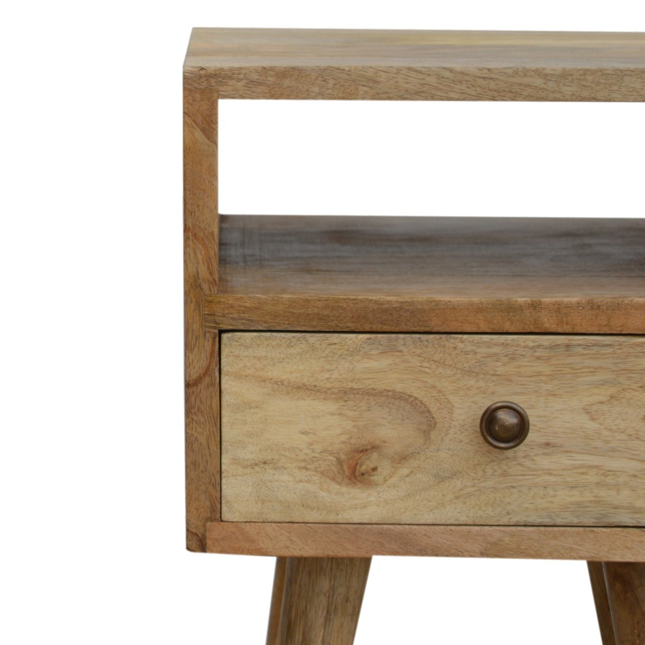 Ronan handmade solid mango wood small bedside table in a fine mango finish | malletandplane.com