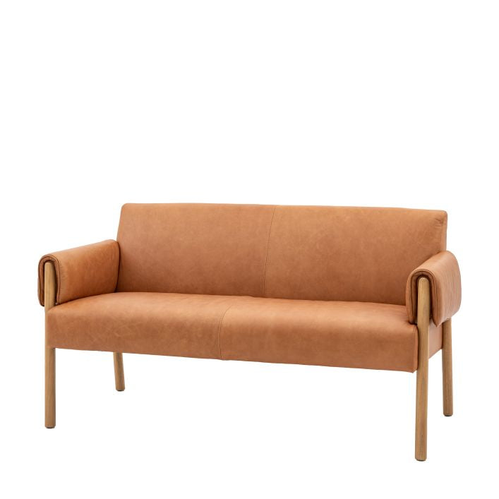 Leather sofa with store wooden legs