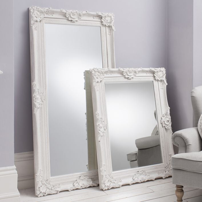 Versailles baroque style large leaner mirror in off white with bevelled glass  | MalletandPlane.com