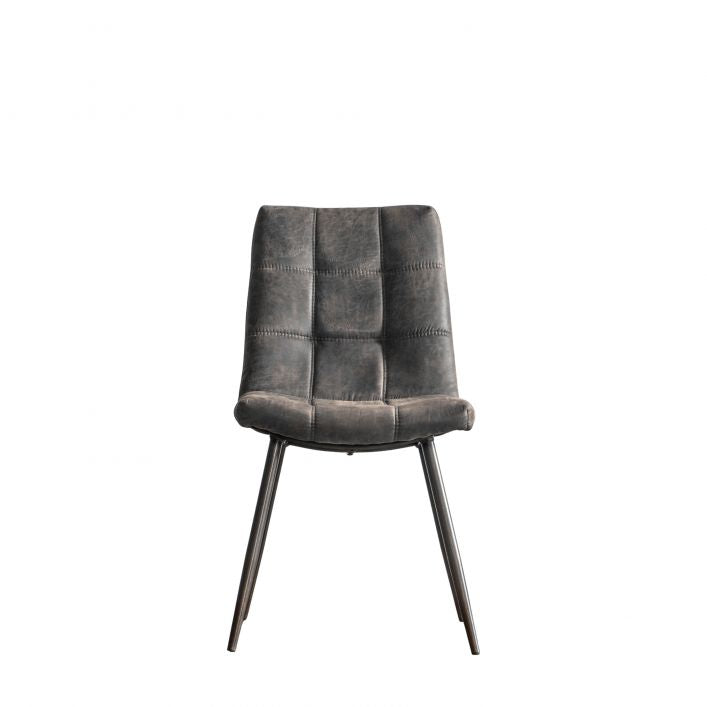 Sigmund set of 2 dining chairs in grey distressed faux leather | MalletandPlane.com