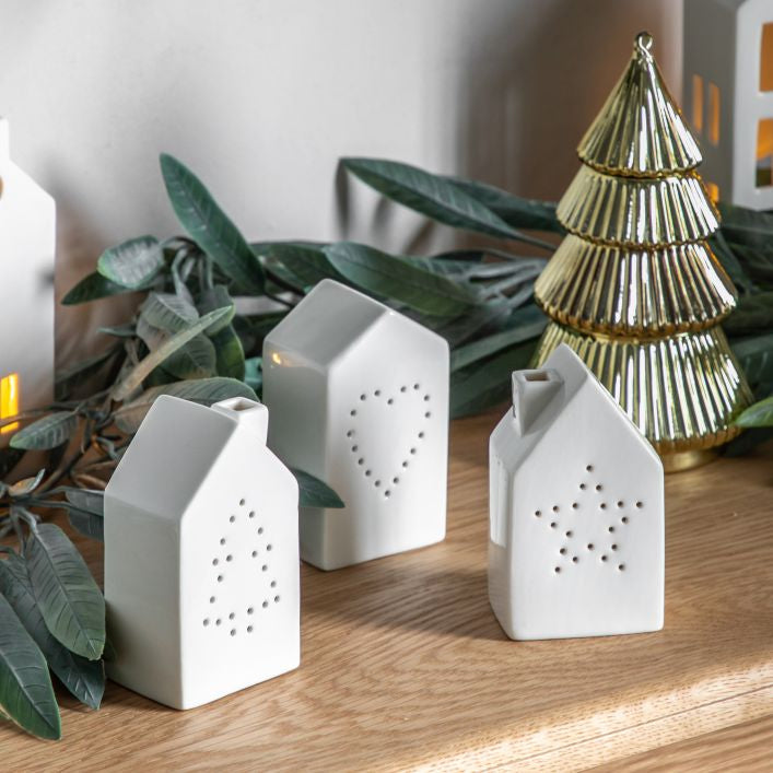 Twinkly LED Porcelain Christmas Decoration Houses set of 3 | MalletandPlane.com