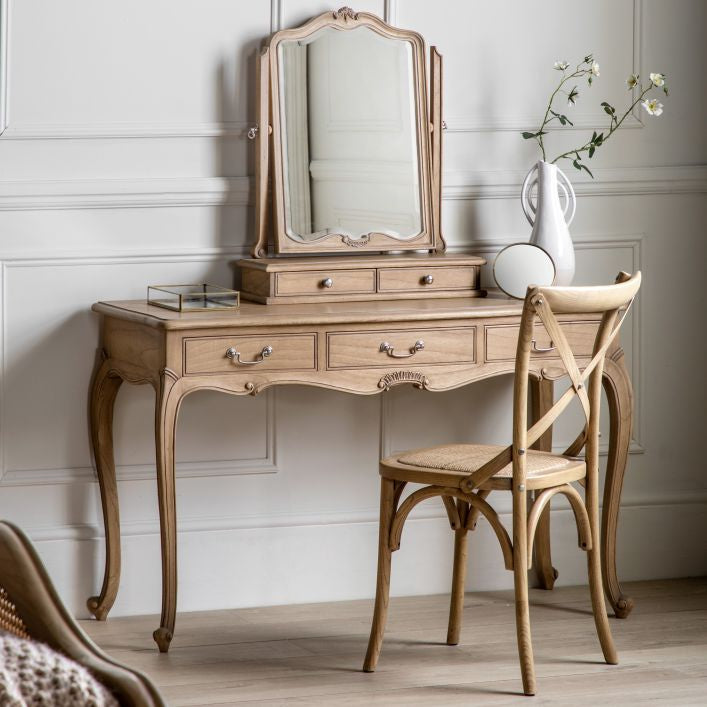 Marie solid mindy wood French style 3 drawer dressing table | malletandplane.com
