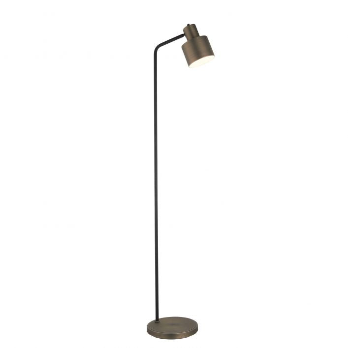 Kel antique brass and black floor lamp with adjustable shade and knurled switch | MalletandPlane.com