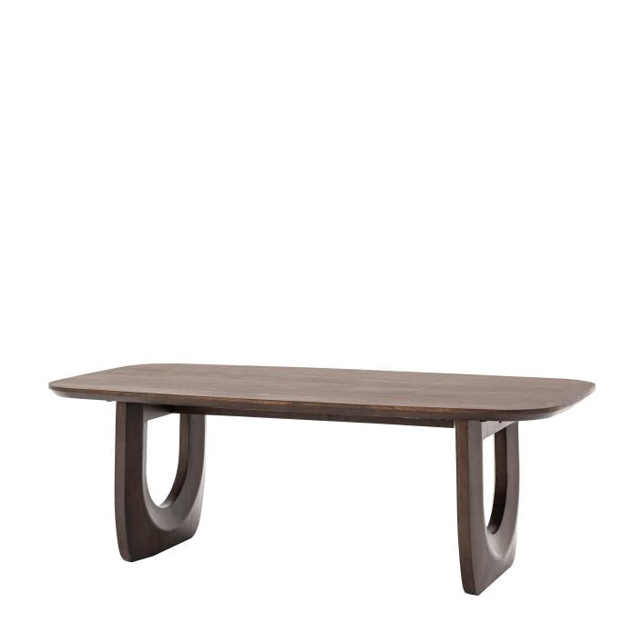 Paolo solid mango wood coffee table in deep walnut finish | malletandplane.com