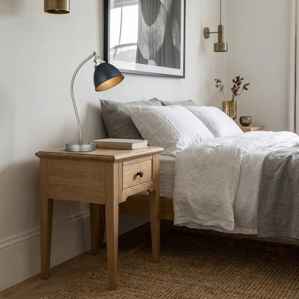 Oak Bedside Table with Drawer – 45cm | Malvern