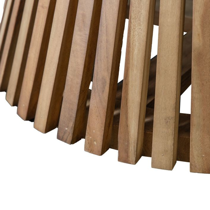 Regan solid acacia wood slatted 800mm round coffee table | malletandplane.com
