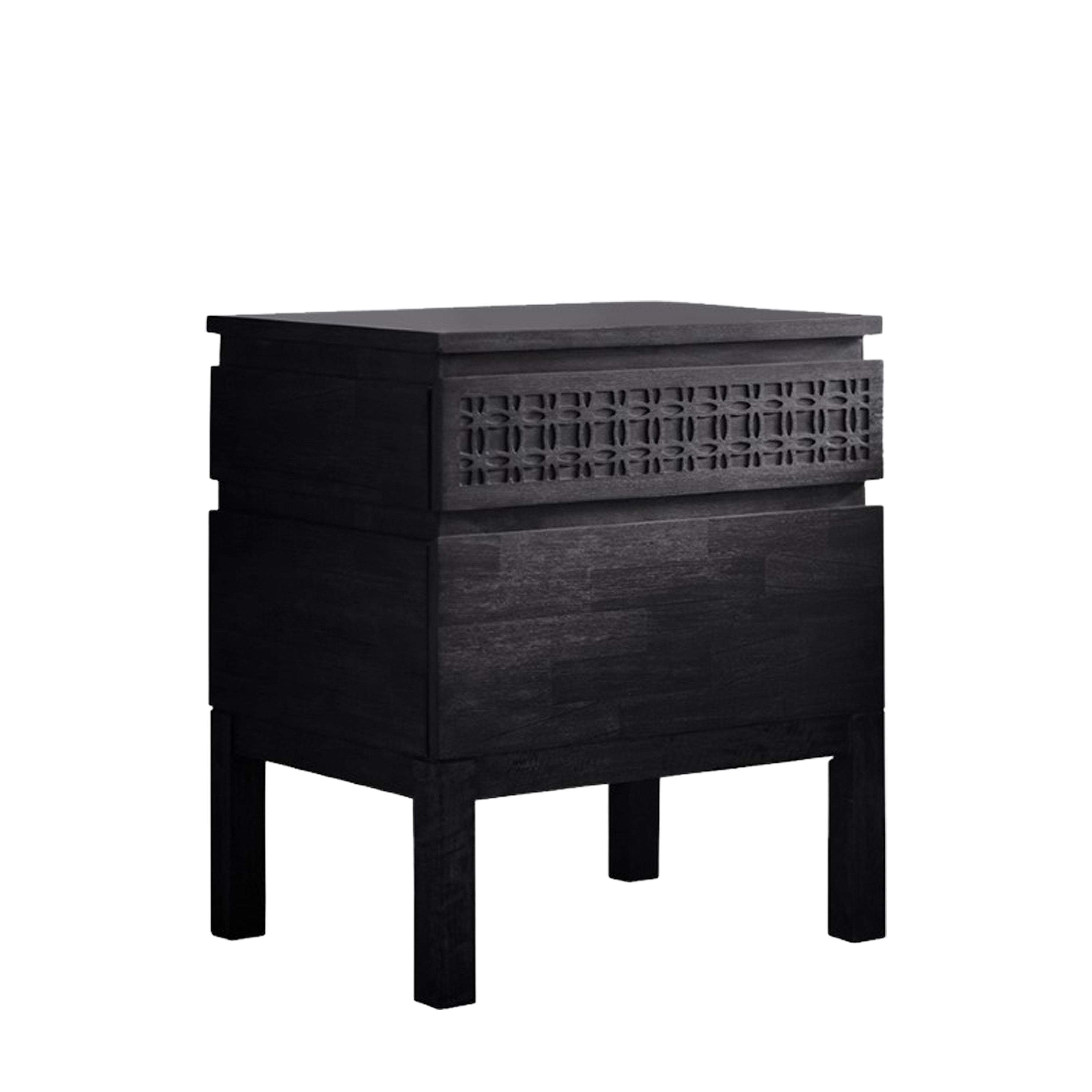 Laylah Black 2 Drawer Bedside Table - detail and lifestyle view 3