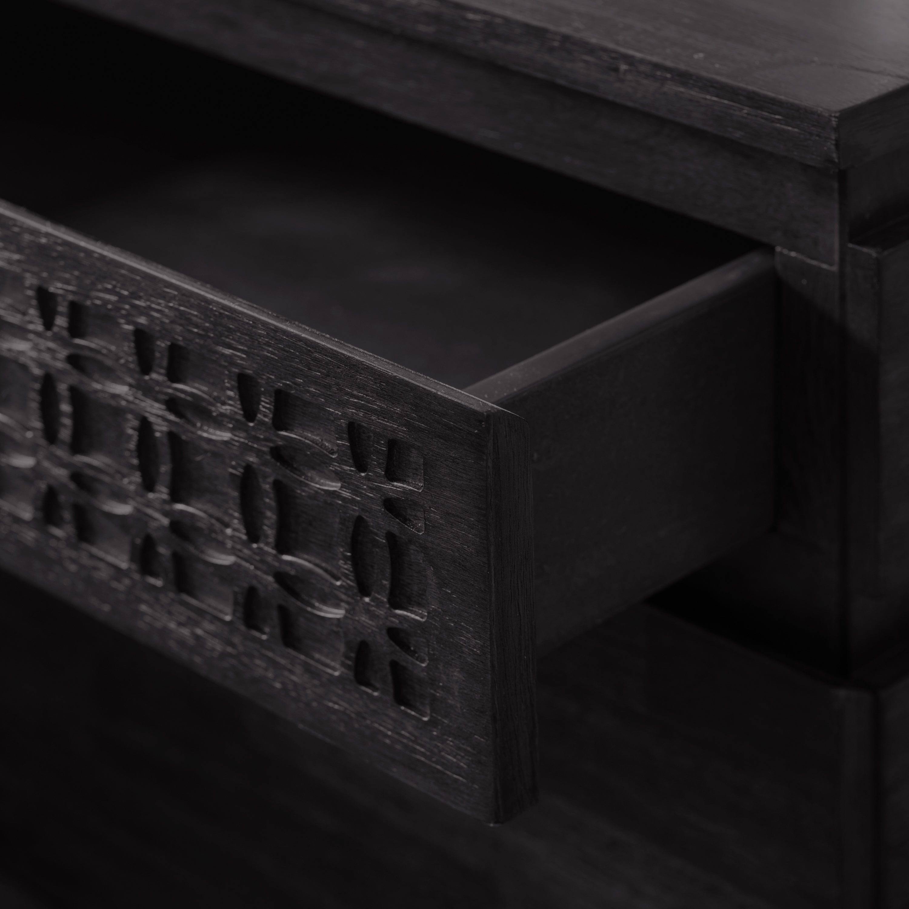 Laylah Black 2 Drawer Bedside Table - detail and lifestyle view 5