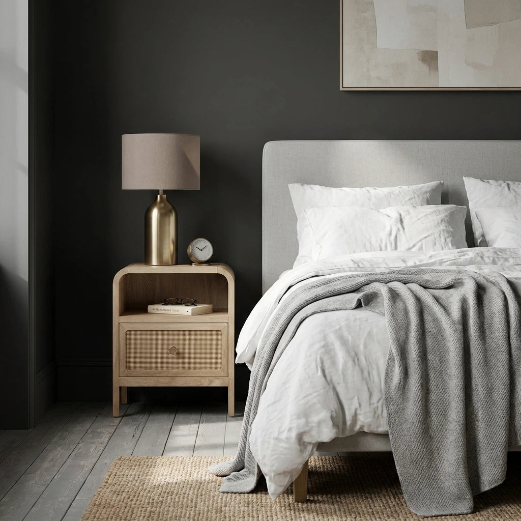 EDDA Oak & Cane Bedside Table