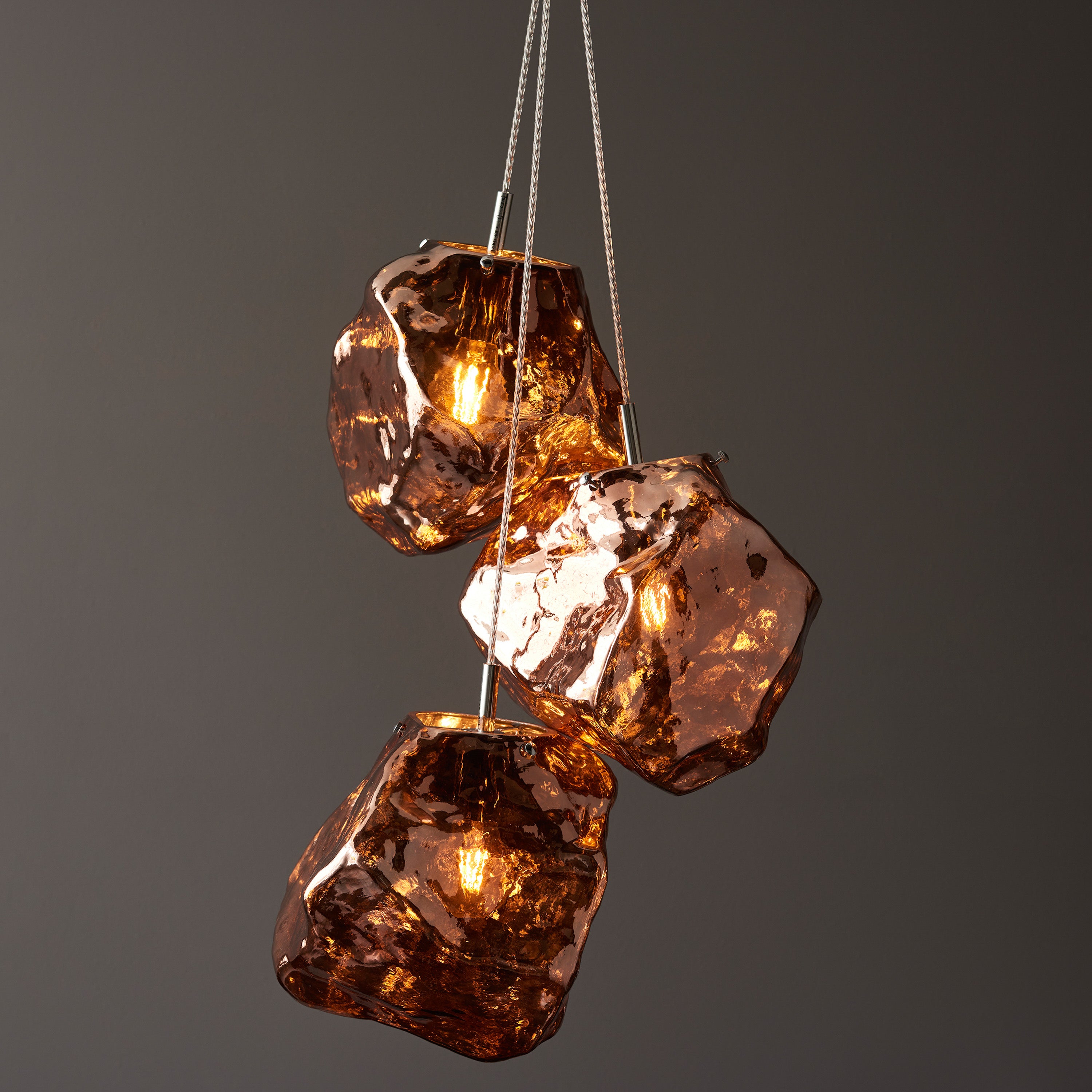 Rok Trio pendant light in steel and metallic copper glass | MalletandPlane.com