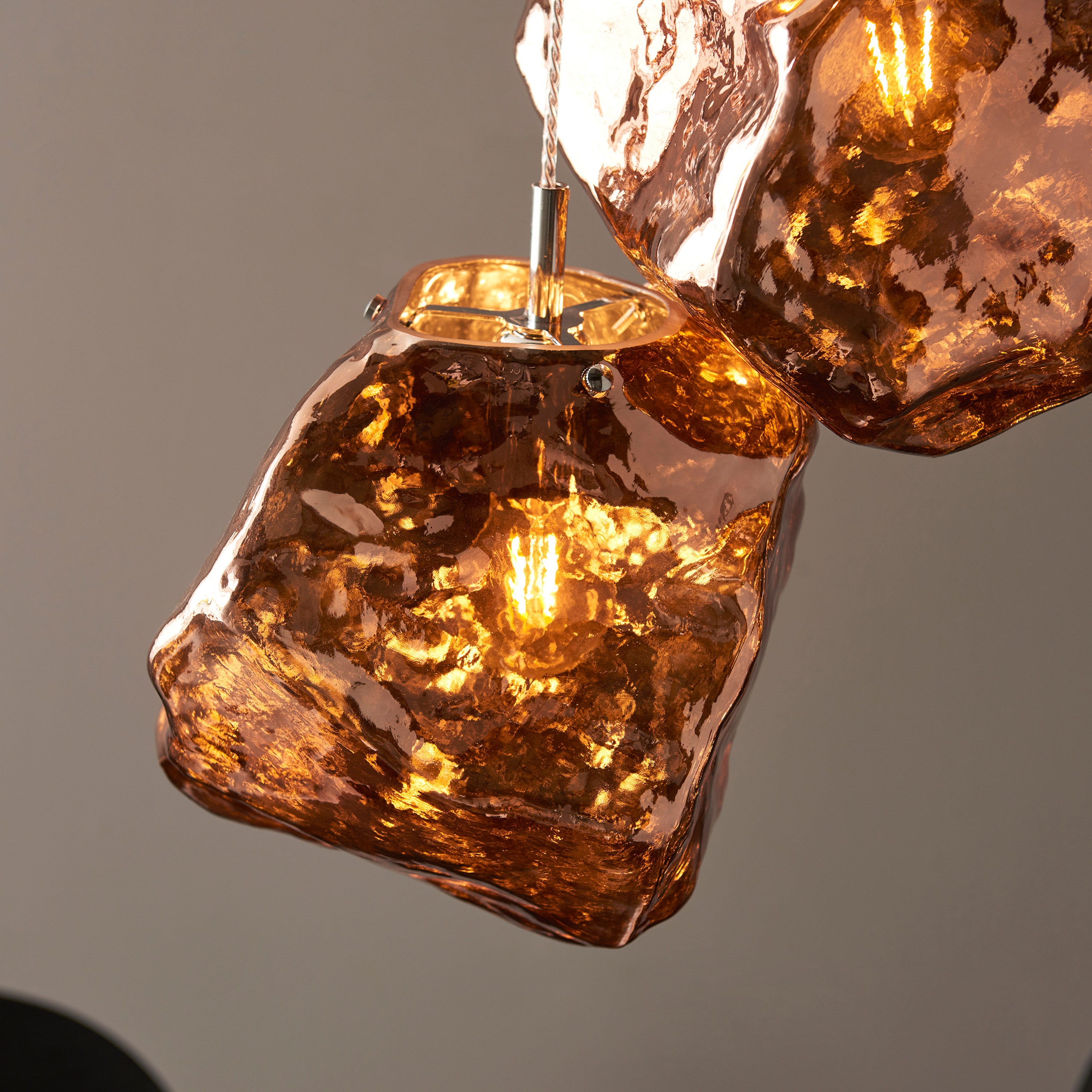 Rok Trio pendant light in steel and metallic copper glass | MalletandPlane.com
