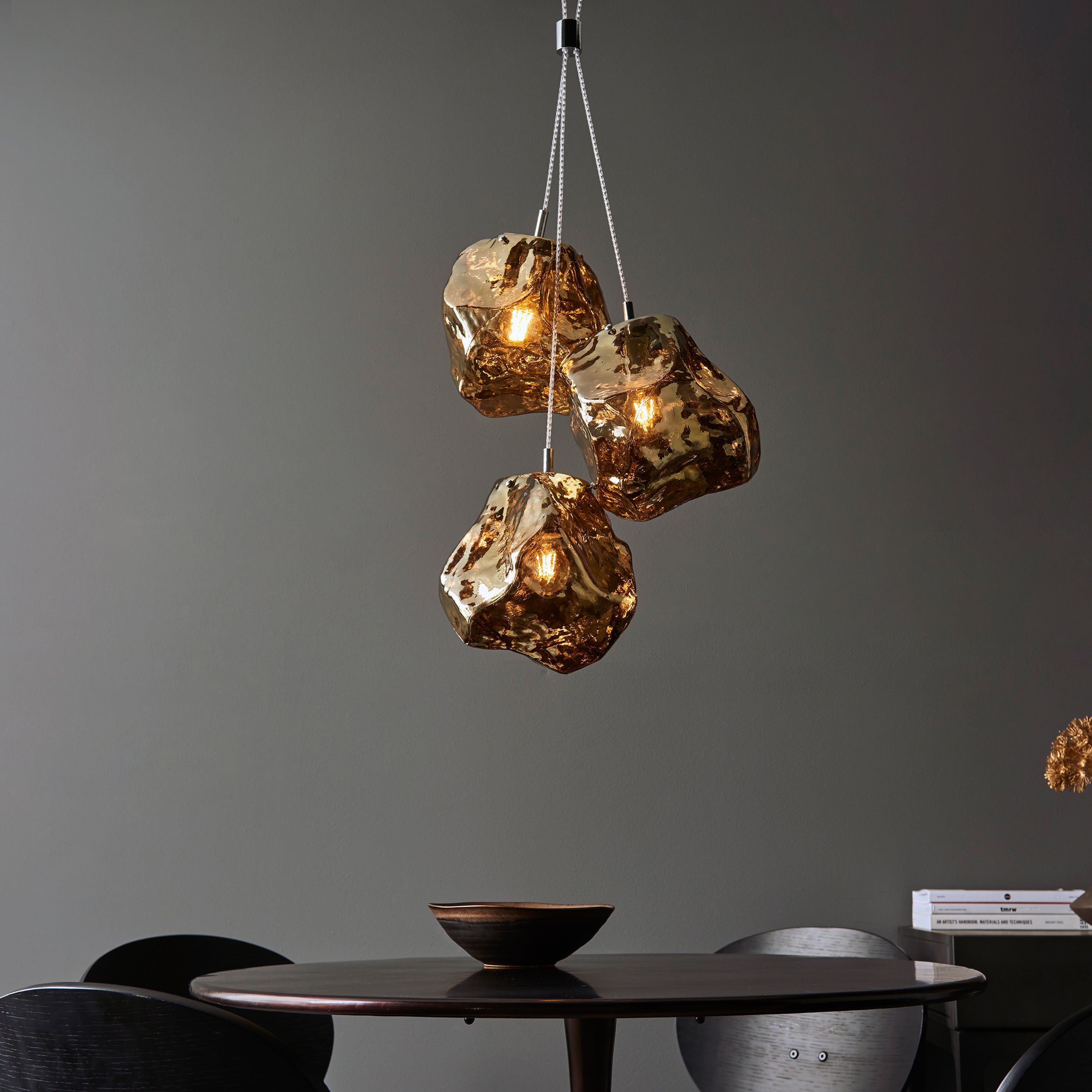 Rok Trio pendant light in steel and metallic bronze glass | MalletandPlane.com
