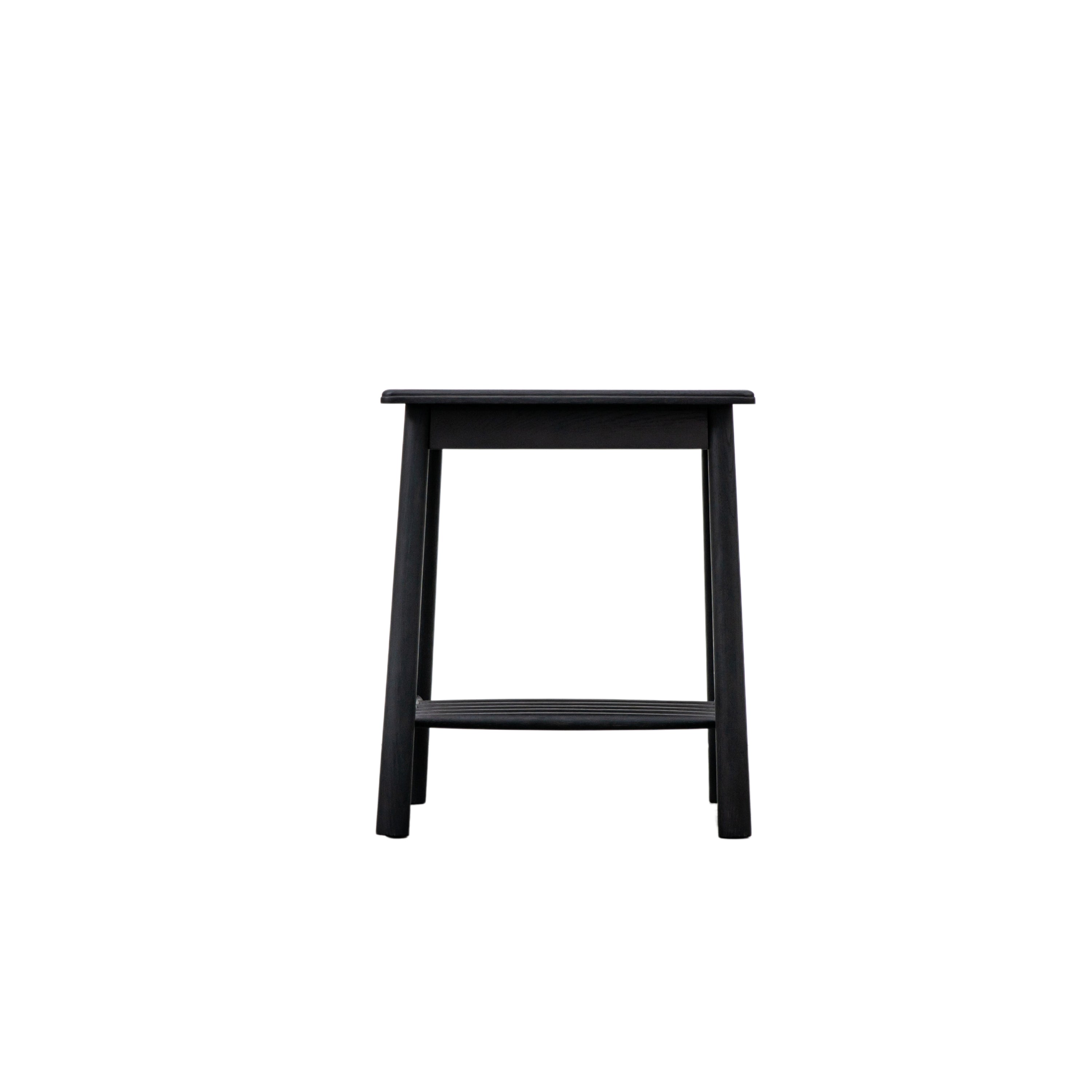 AXEL Nordic side table in black with spindle lower shelf | MalletandPlane.com