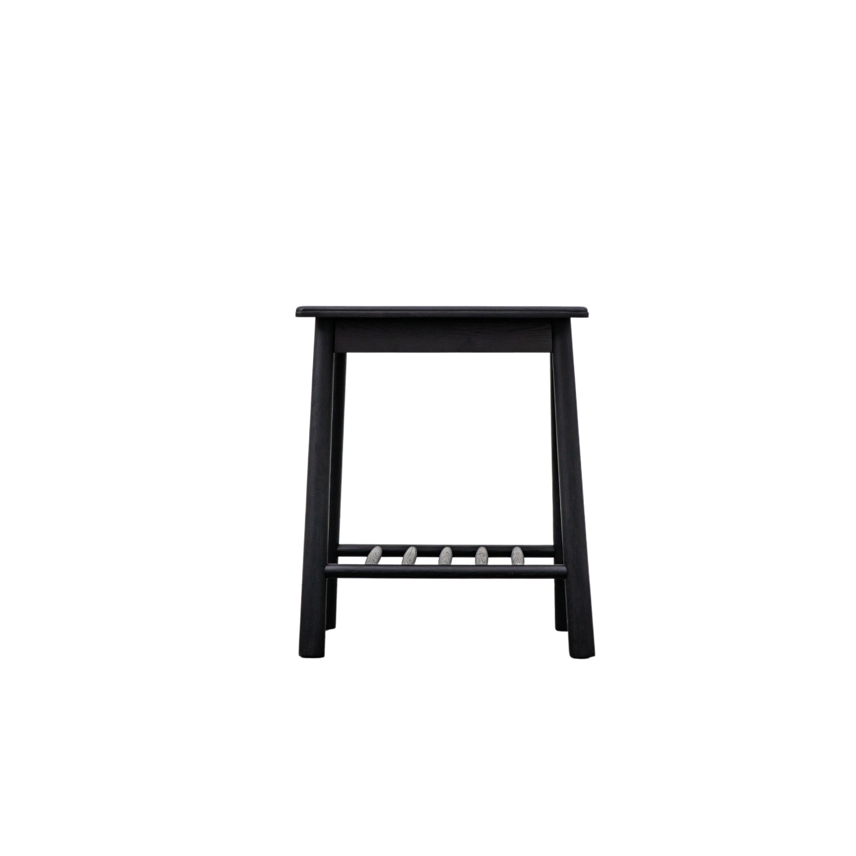 AXEL Nordic side table in black with spindle lower shelf | MalletandPlane.com