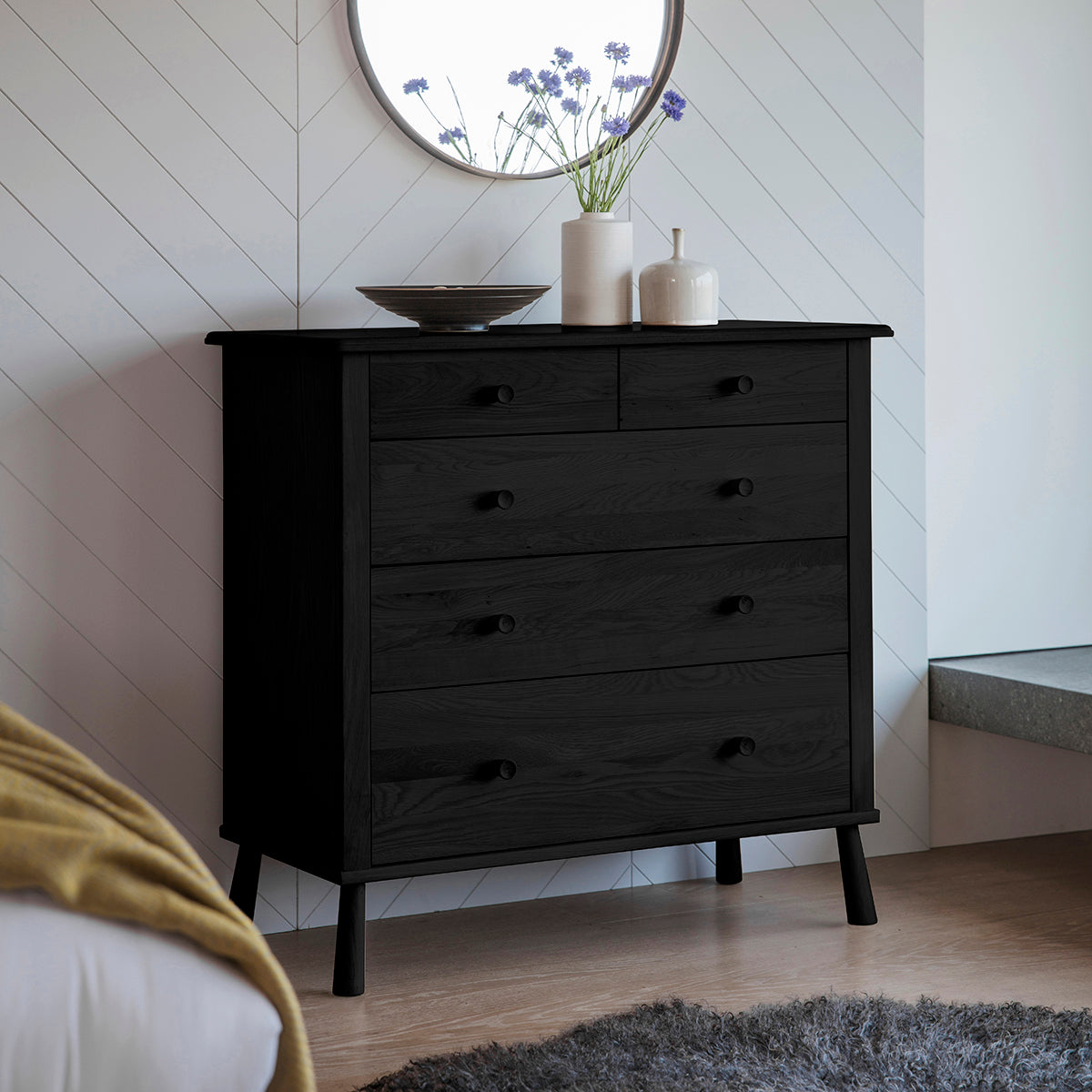 Axel nordic style chest of drawers in black oak with 5 drawers | MalletandPlane.com