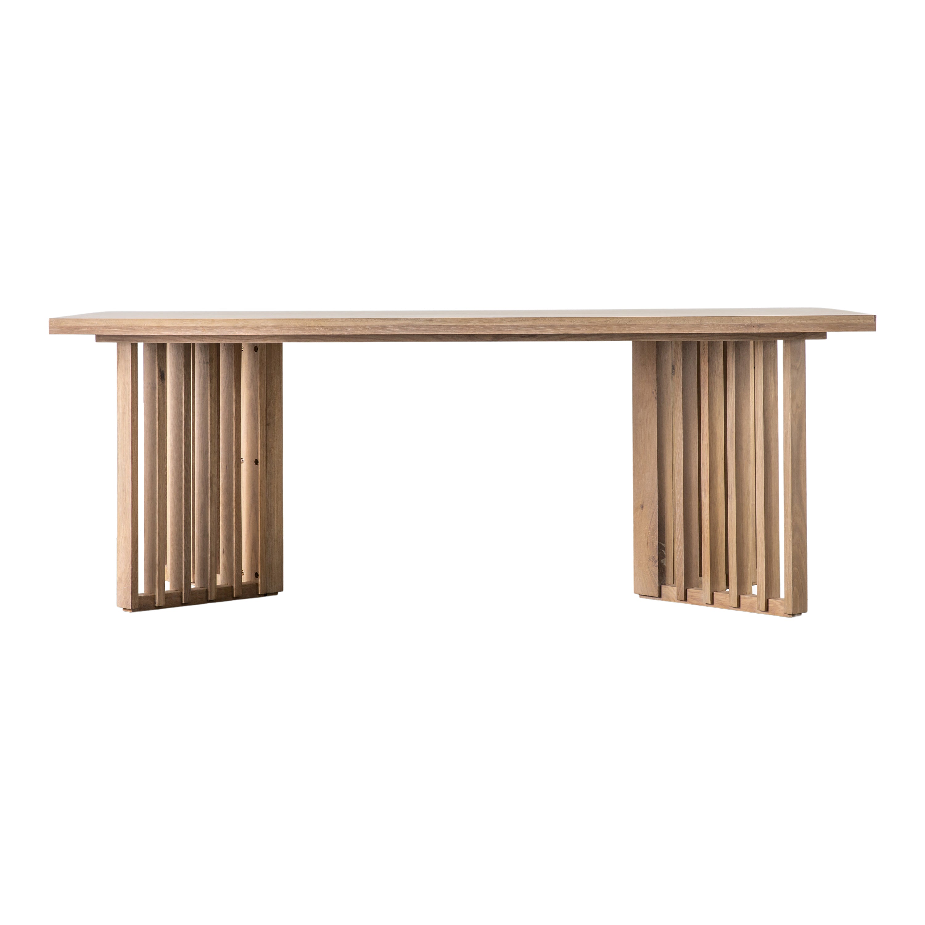 Haiku oak dining table with slatted base seats 6 to 8 people | MalletandPlane.com