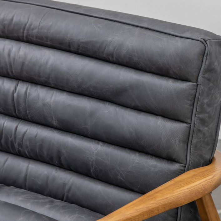 Marcus 2 seat leather sofa in antique ebony top grain leather with ash frame in mid century style | MalletandPlane.com