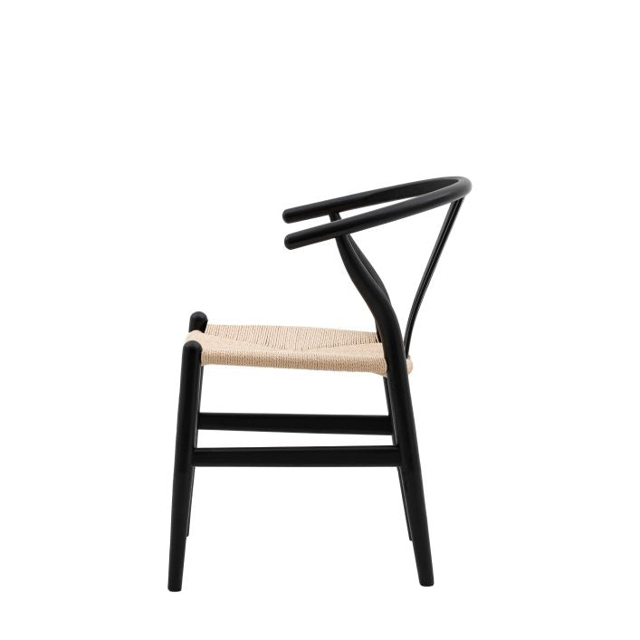 Burnham set of 2 dining chairs in either natural or black stained wood with wishbone back and handwoven kraft seat | malletandplane.com