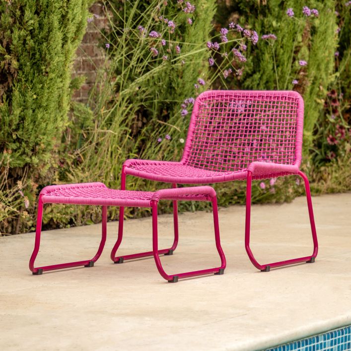 Sanza outdoor lounge chair with footstool in black, green, orange or pink | malletandplane.com