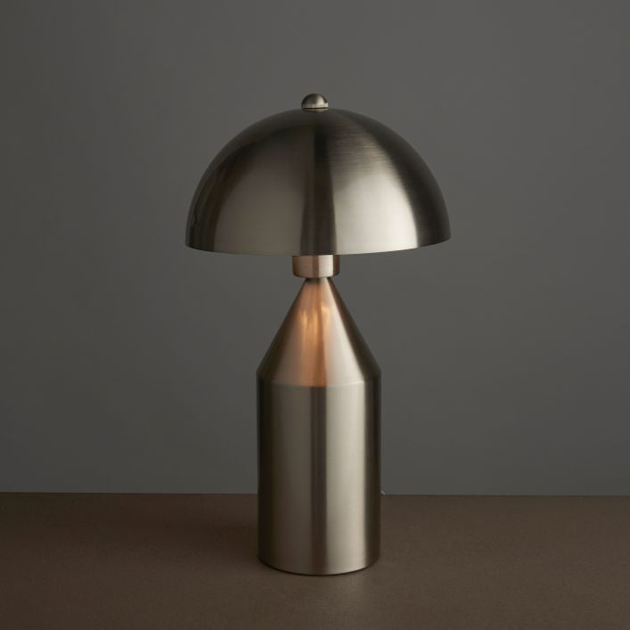 Carmen brushed nickel table lamp with gloss white shade interior | MalletandPlane.com