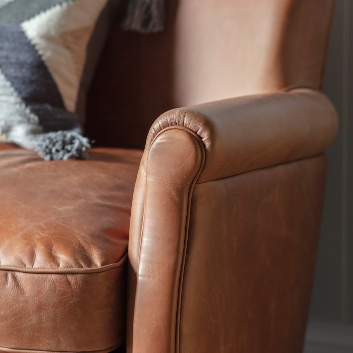 Sir Alfred vintage brown top grain leather sofa with solid ash feet | MalletandPlane.com