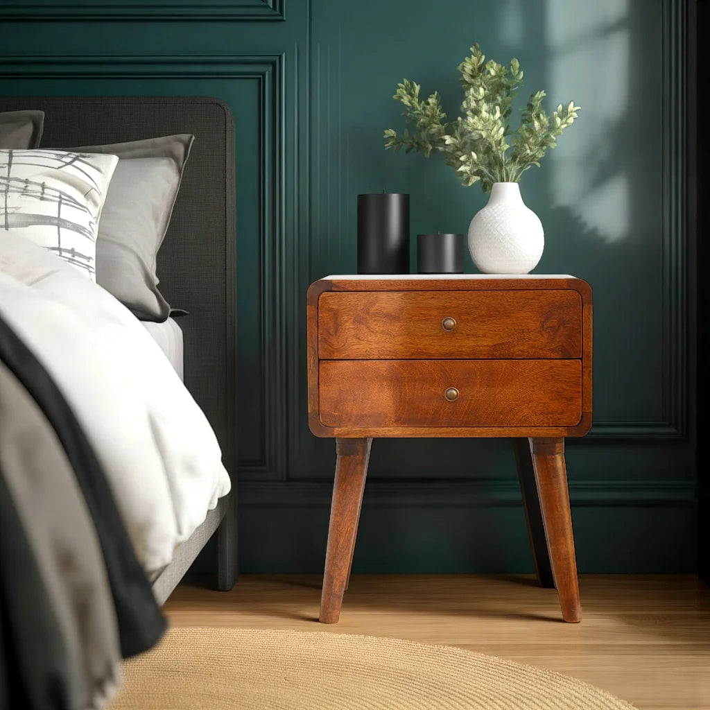 Century 2 Drawer Solid Wood Standard Bedside Table in Deep Chestnut Finish  | malletandplane.com