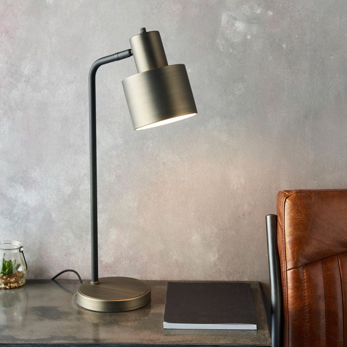 Kel antique brass and black table lamp with adjustable shade and knurled switch | MalletandPlane.com