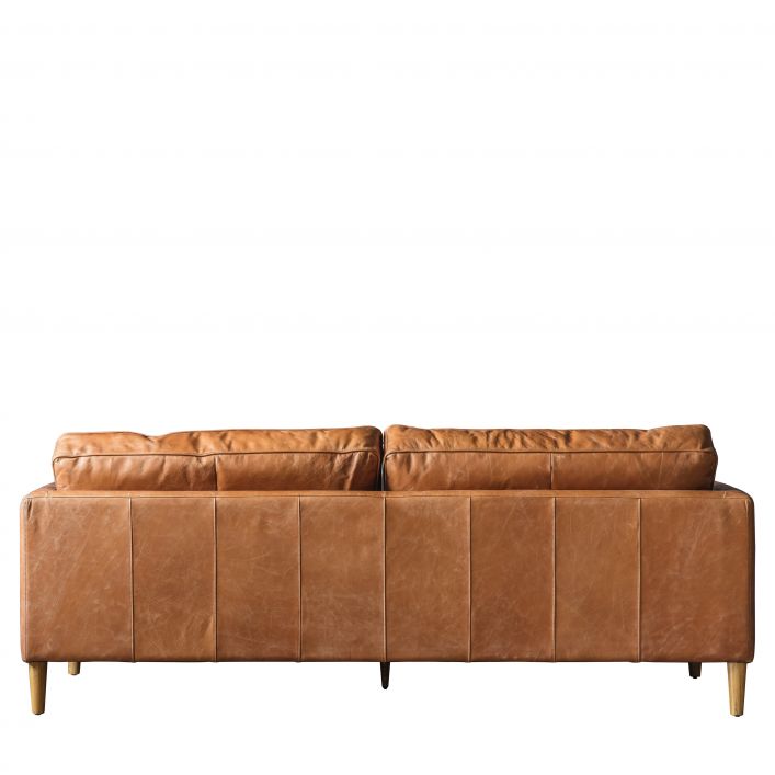 Granville 3 seat sofa in vintage brown top grain leather upholstery with ash legs | malletandplane.com