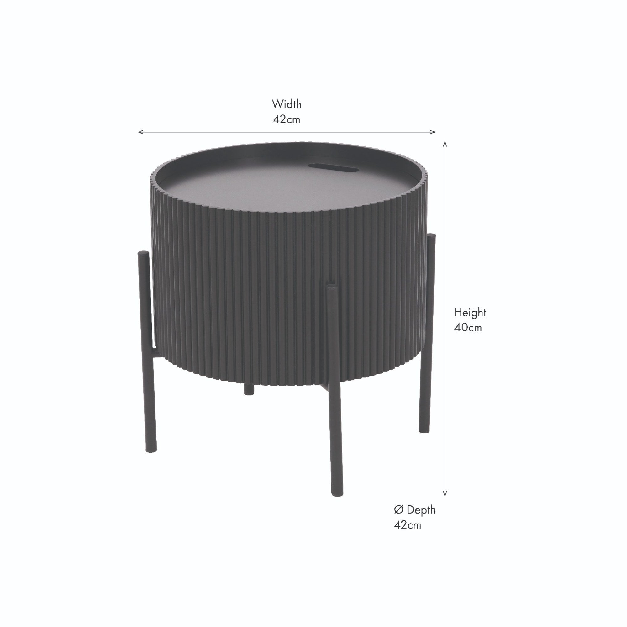 Henderson Ribbed Black Storage Side Table 42cm Diameter