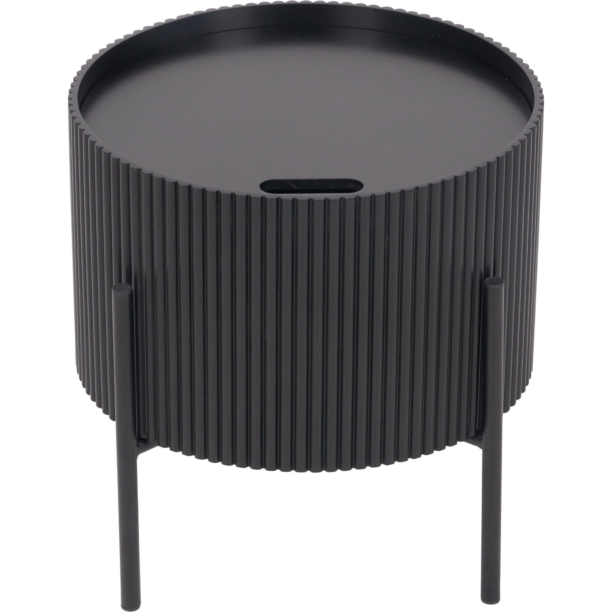 Henderson Ribbed Black Storage Side Table 42cm Diameter