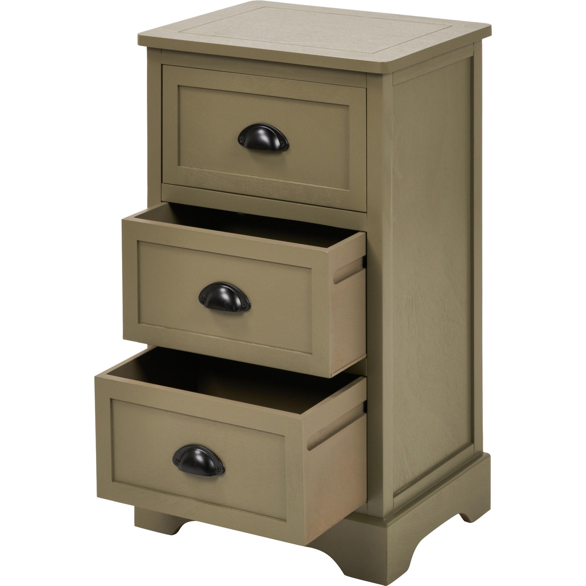 Croft Olive 3 Drawer 70cm Tall Bedside Table