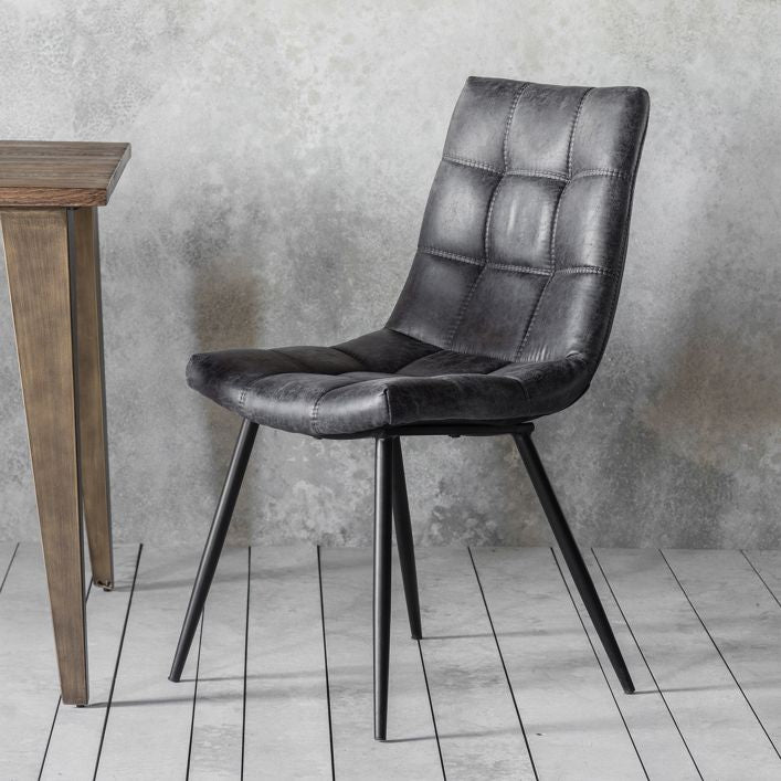 Sigmund set of 2 dining chairs in grey distressed faux leather | MalletandPlane.com