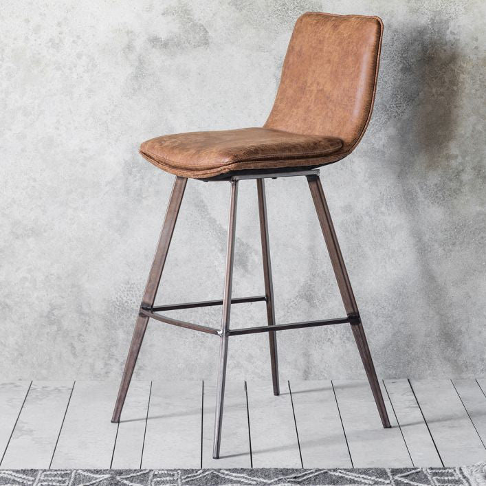 Ashwell set of 2 bars stools in Grey or Brown Faux Leather with Metal Legs | MalletandPlane.com